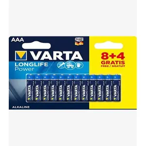 VARTA PILA ALKALINA LONGLIFE POWER AAA- LR03 (BLISTER 8+4 unid.) Ø10,5x44,5mm