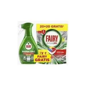 FAIRY DETERGENTE LAVAVAJILLAS PLATINUM 20+20 UND REGALO PISTOLA 3EN1